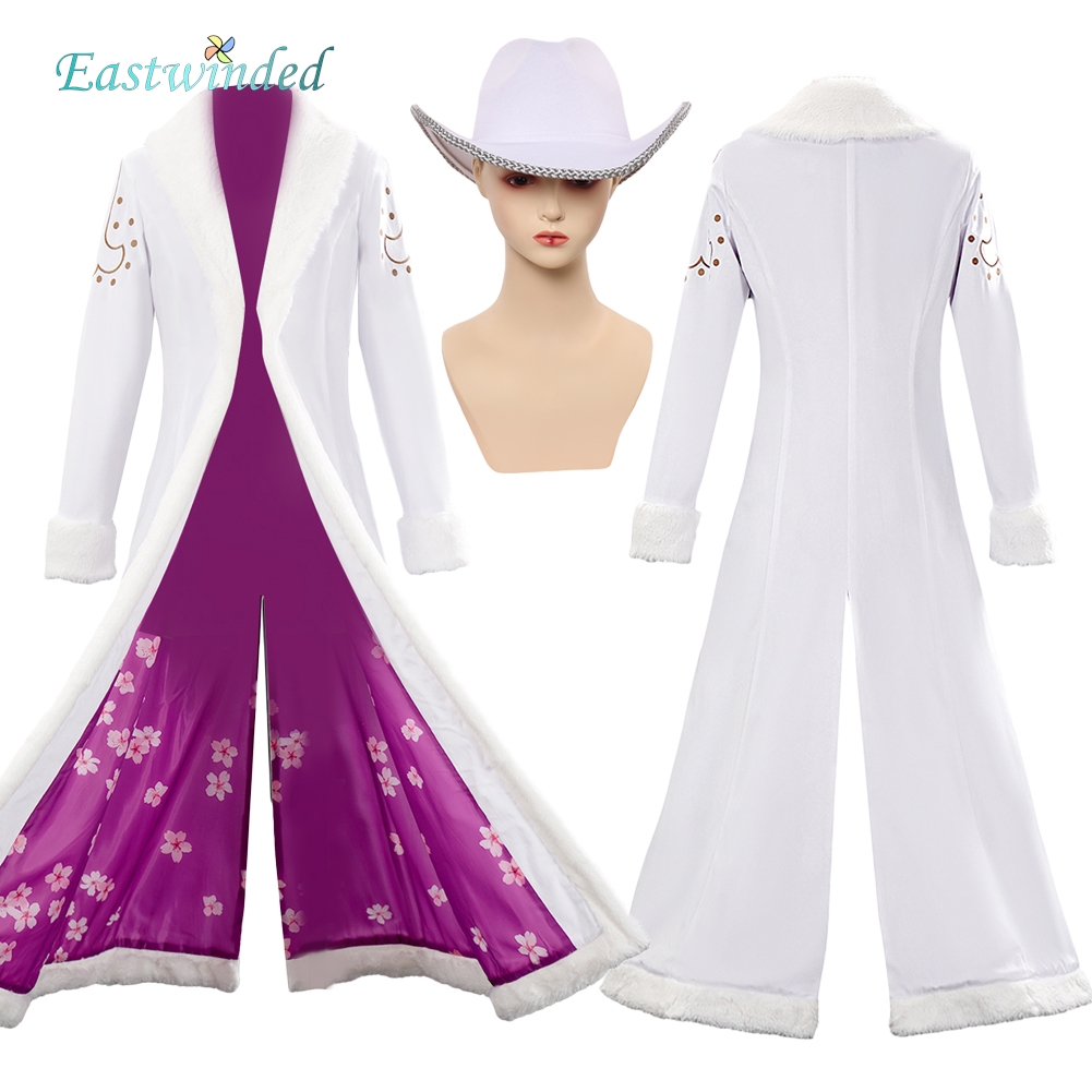 Anime Cosplay Nico Robin - Pakaian Kostum Topi Mantel Putih Cosplay