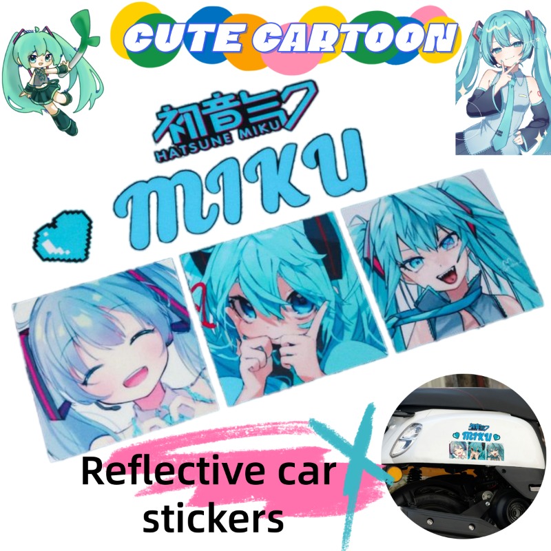 Anime Cosplay Cute - Stiker Reflektif Anime Hatsune Miku Kreatif