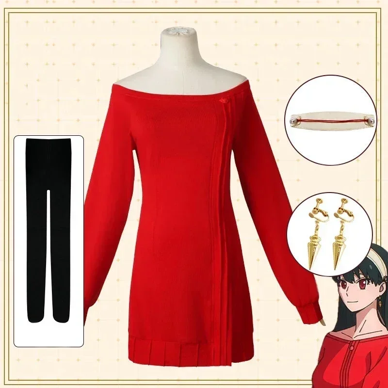 Anime Cosplay Yor - Yor Forger Cosplay Sweter Rajut Merah
