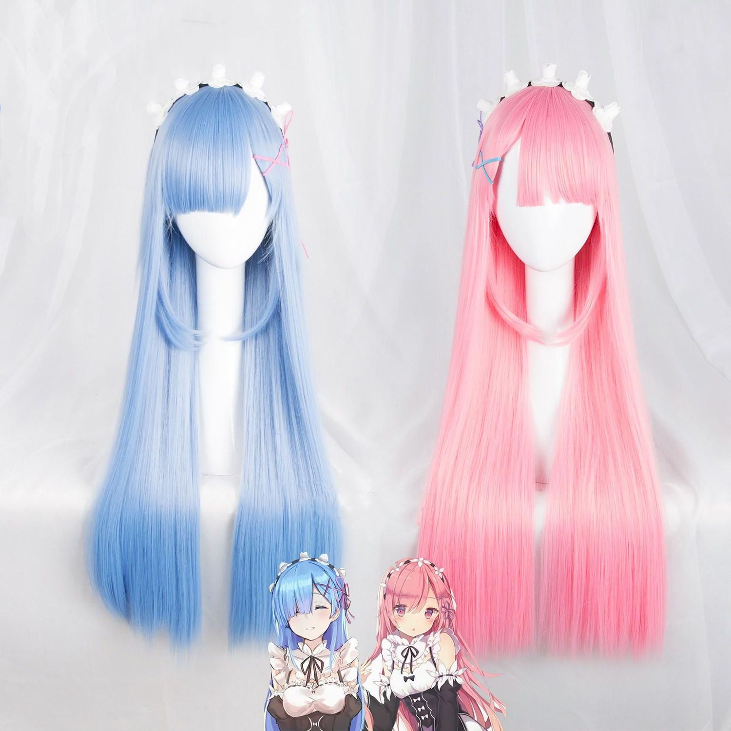 Wig Cosplay Re Zero Ram & Rem  - Re Zero Rem Wig ulasan dan harga