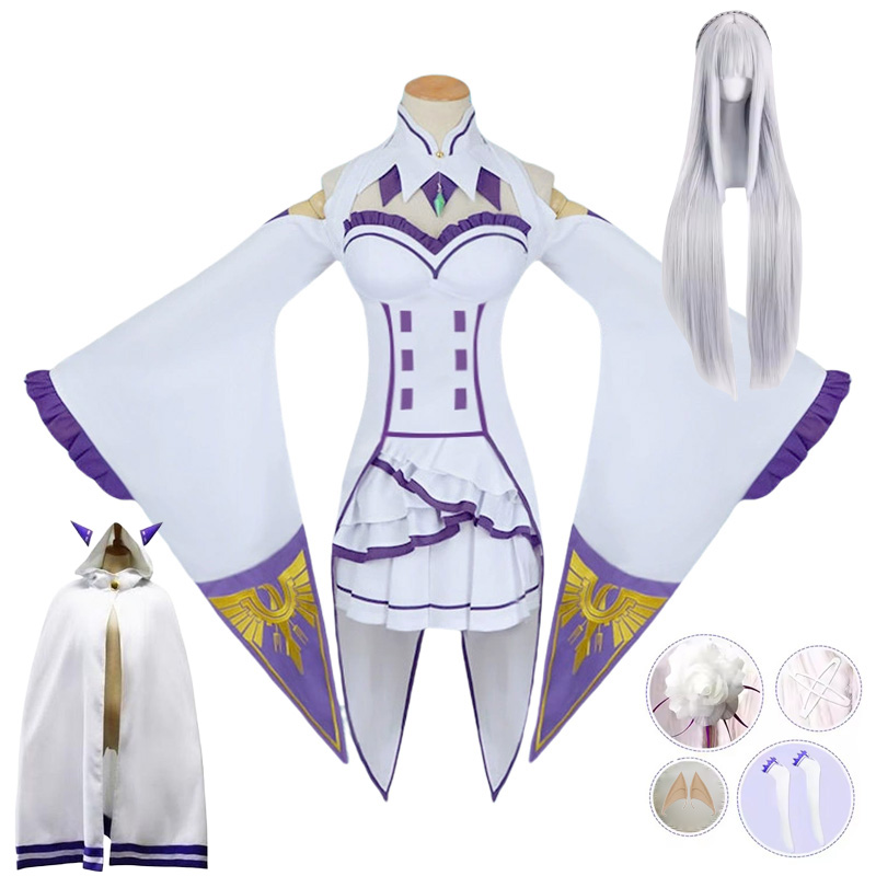 Kostum Cosplay Emilia Re:Zero  - Re Zero Rem Wig ulasan dan harga