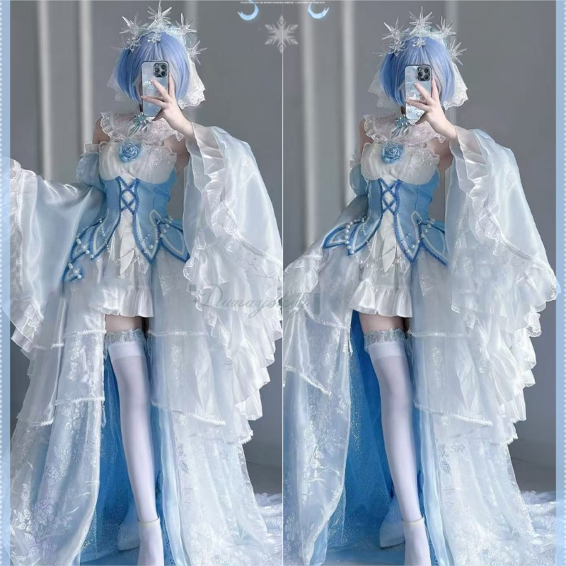 Kostum Halloween Dewasa Anime  - Re Zero Rem Wig ulasan dan harga
